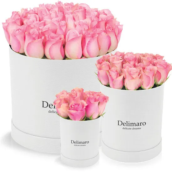 Pink roses in a white box, Poczta Kwiatowa ®, flowers in a box for everyone