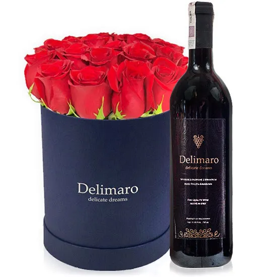 Flowerbox with wine - Poczta Kwiatowa® flowers and wine with delivery