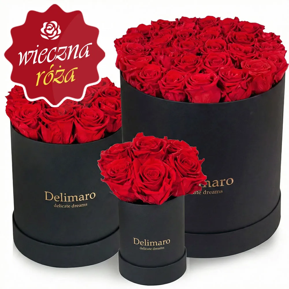 Eternal red roses in black gift box - Poczta Kwiatowa® flowerbox
