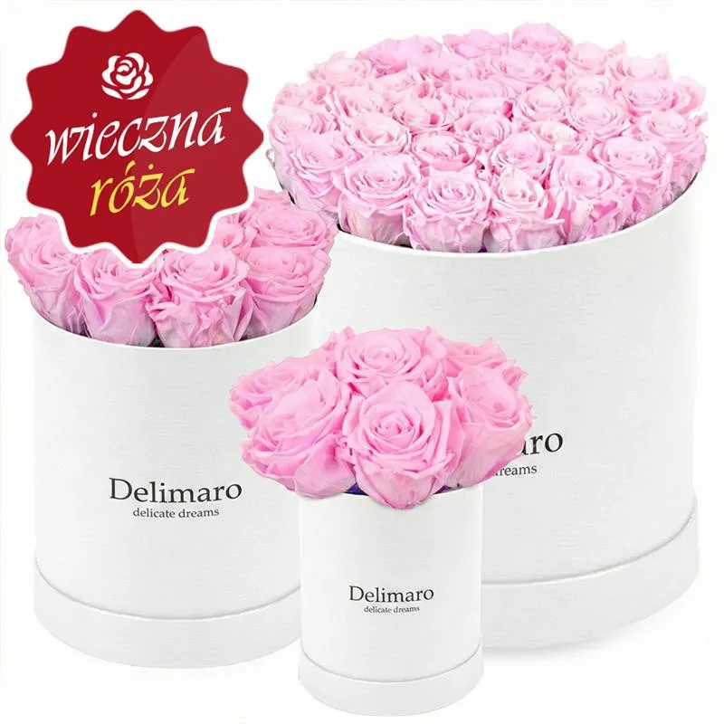 Wieczne różowe róże w białym pudełku - Poczta Kwiatowa® flowerbox
