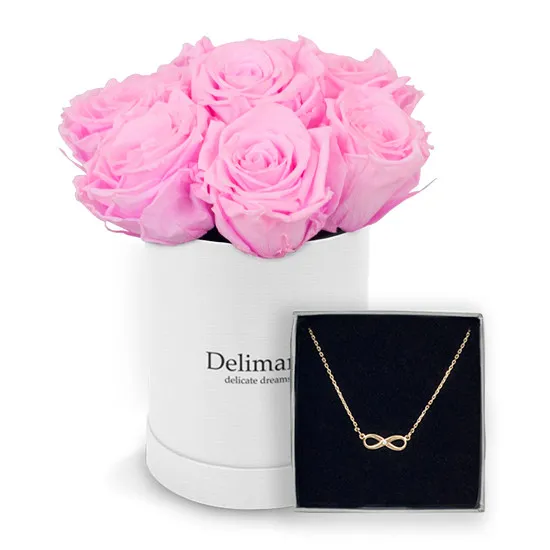 Eternal Pink Roses and Necklace ANIA KRUK - Poczta Kwiatowa®