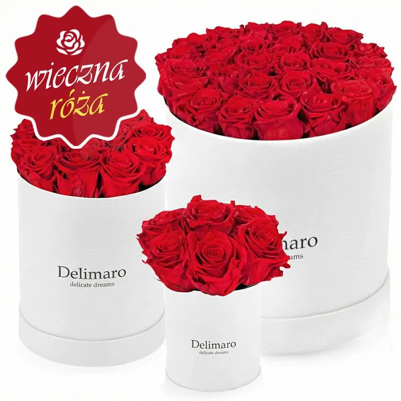 Eternal red roses in black gift box - Poczta Kwiatowa® flowerbox
