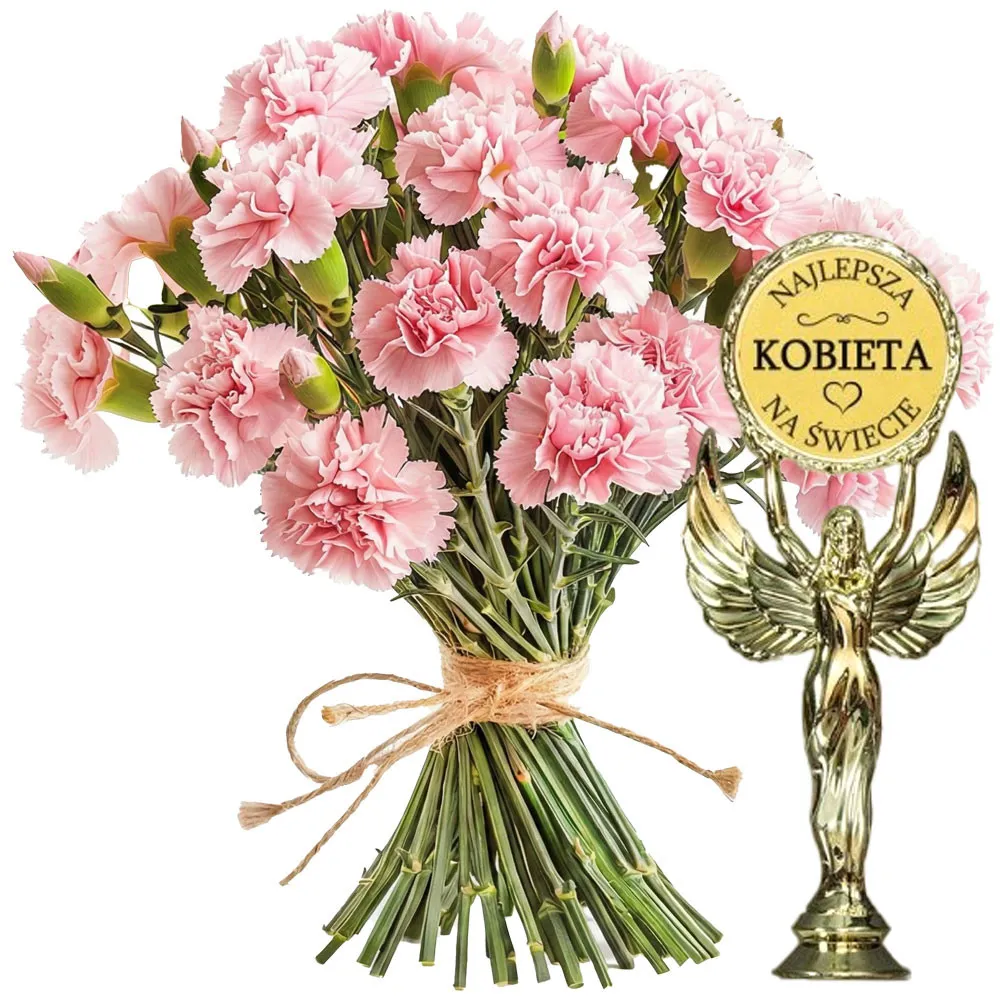 21 pink carnations + best woman statuette | Poczta Kwiatowa®