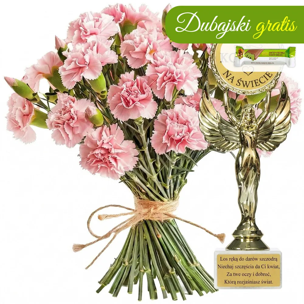 21 pink carnations + best woman statuette | Poczta Kwiatowa®