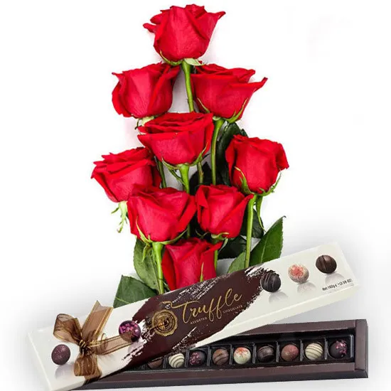 9 red roses with Turkish truffles – Poczta Kwiatowa® Flowers with gift