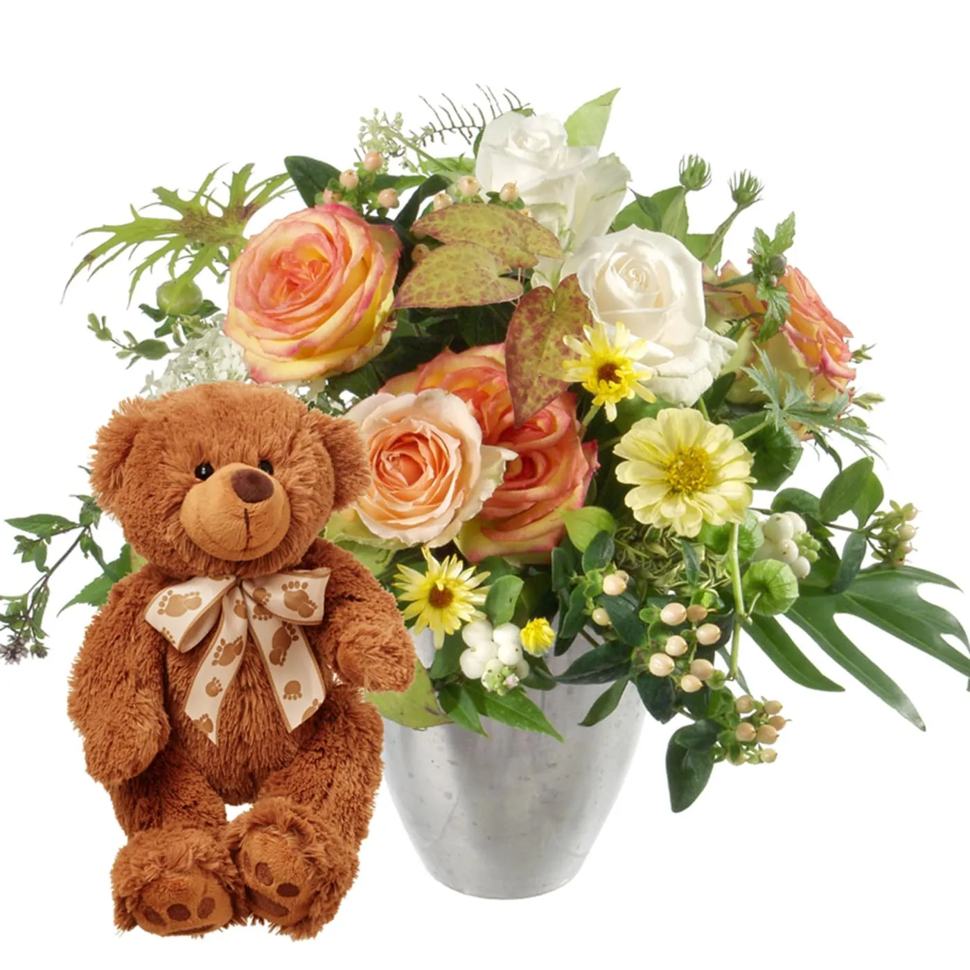 Sezonowy bukiet z misiem