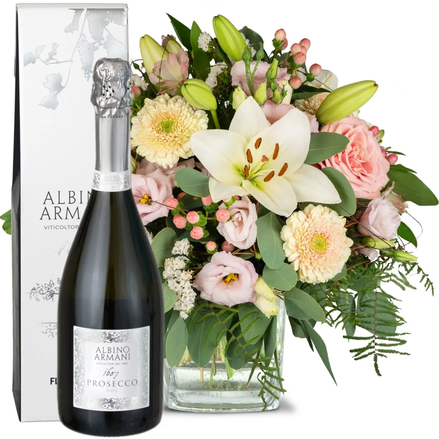 Bukiet Księżniczka Lily z Prosecco Albino Armani DOC (75cl)
