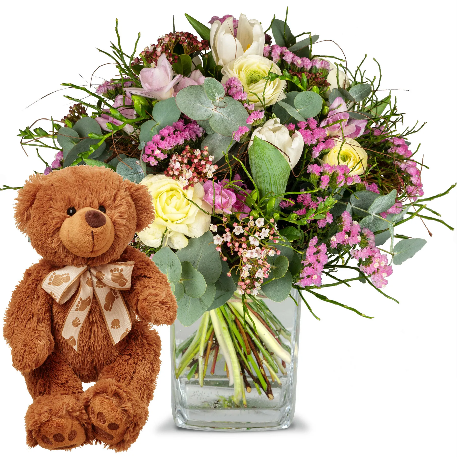 Tender Spring Greetings with teddy bear (brown)