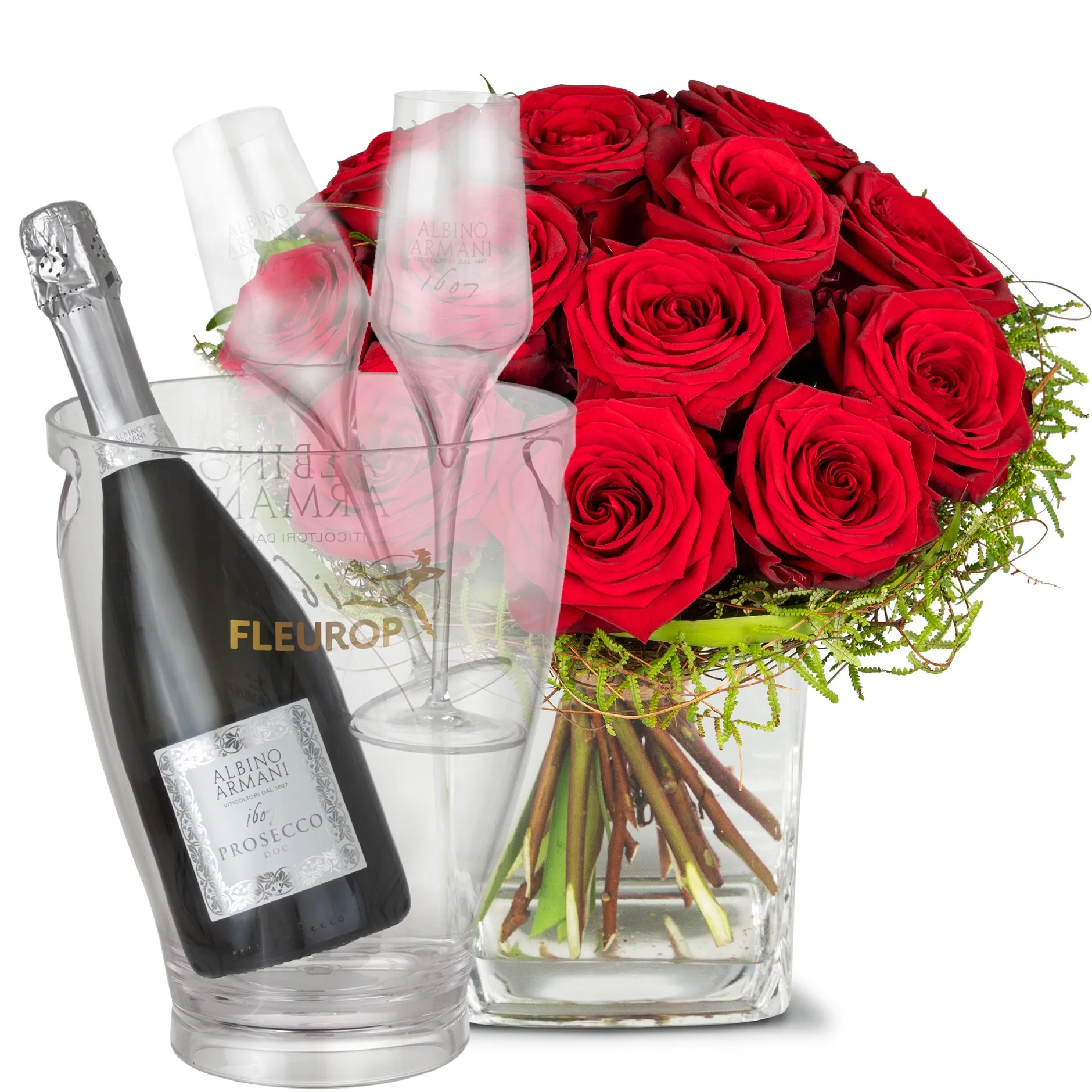 Ekskluzywny bukiet róż z Prosecco Albino Armani DOC (75 cl)