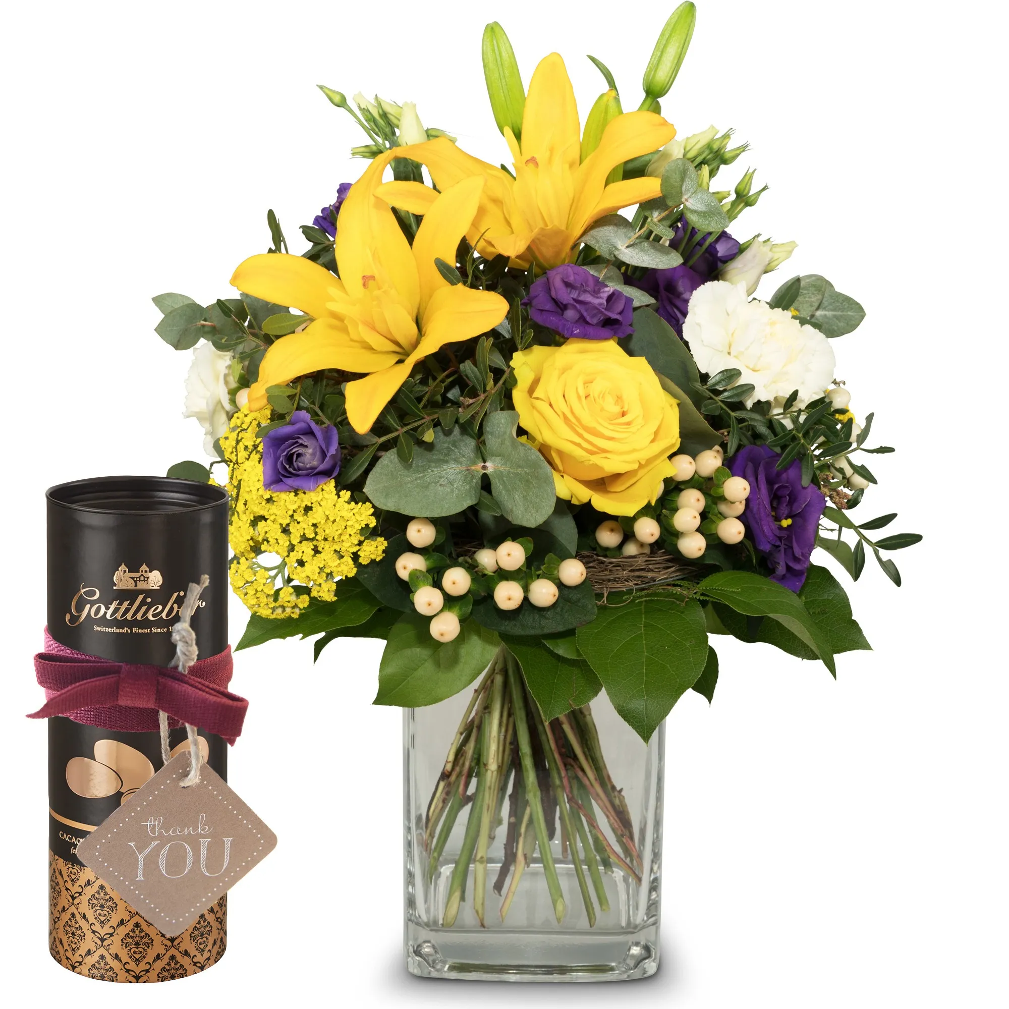Summer Sunshine with Gottlieber cocoa almonds and hanging gift tag «Thank You»