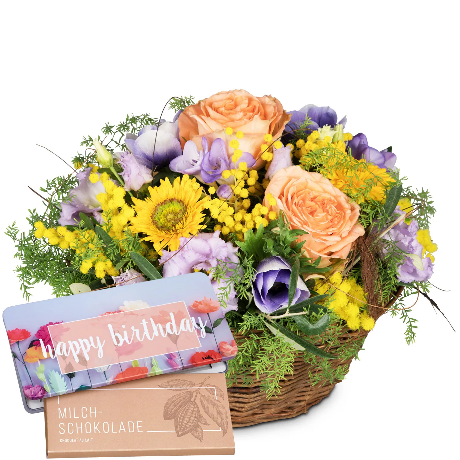 Gift of Spring with bar of chocolate «Happy Birthday»