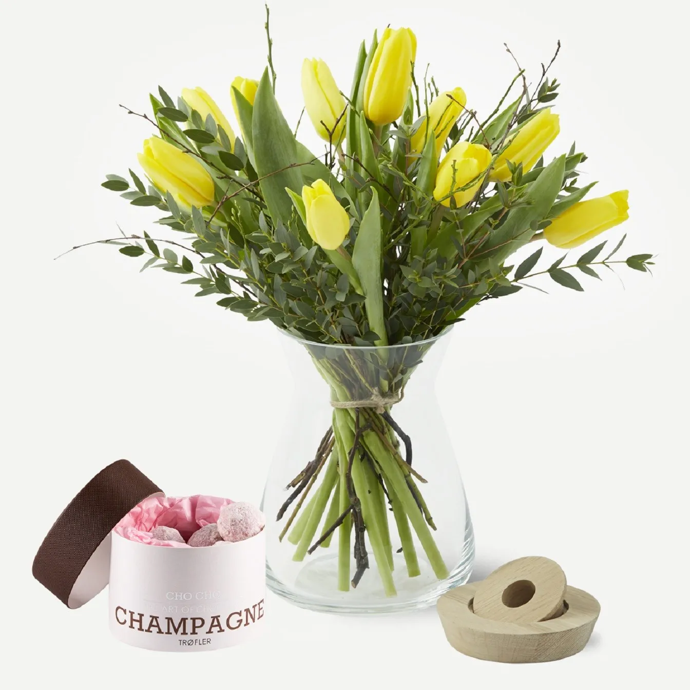 Yellow tulips with Champagne truffles