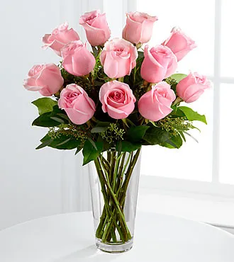 E8-4304 The Long Stem Pink Rose Bouquet - VASE INCLUDED