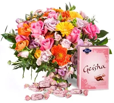 Bright bouquet and candies