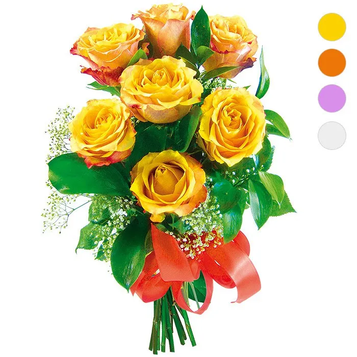 Kwiaty w bukiecie, różnokolorowe róże przewiązane wstążką, Bukiet 7 róż - wybierz kolor