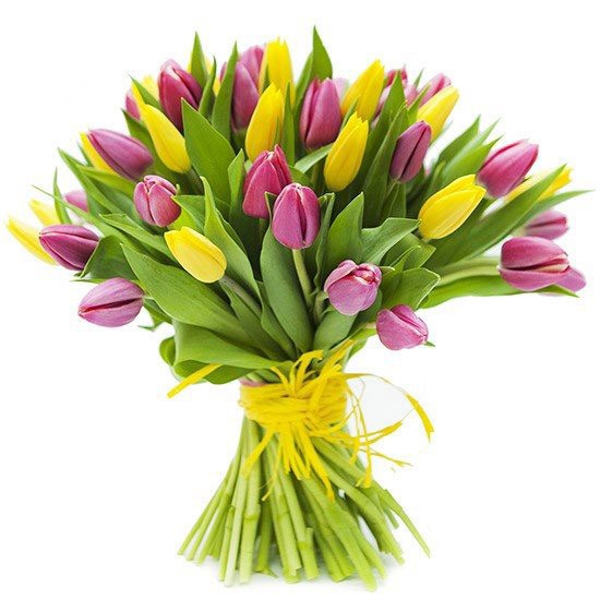 Bukiet Calineczki, żółte i różowe tulipany w bukiecie