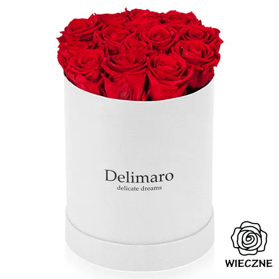 Wieczne czerwone róże w białym pudełku - Poczta Kwiatowa® flowerbox