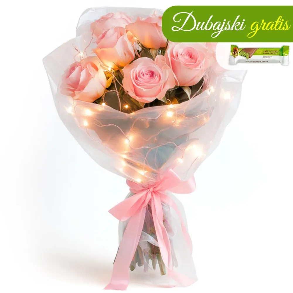 Bouquet of pink roses with lights - Poczta Kwiatowa® flowers