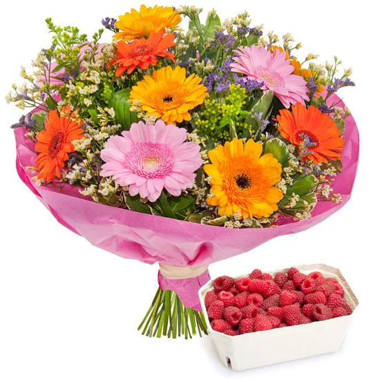 Joyful bouquet with raspberries