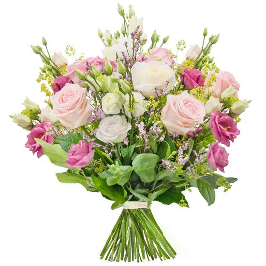 powiew wiosny, bukiet kwiatów, bukiet z różowych róż, buplerum, eustoma, limonium, zieleń dekoracyjna