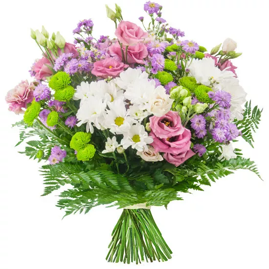 fairy's bouquet, bouquet of santini, eustoma, chrysanthemum, aster and fern