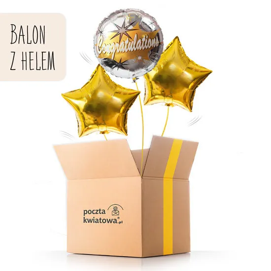 balon Gratulacje, balony z helem, poczta balonowa, trzy balony w kartonie