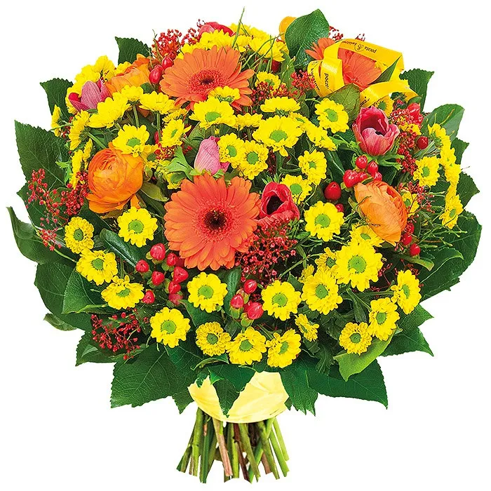 Flowers - santini, gerbery, anemone, cave, gypsophila, hypericum, decorative green in bouquet, Like it bouquet, sunny bouquet