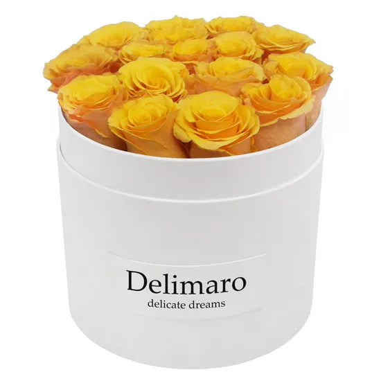 Masterbox - żółte róże w białym pudełku, kwiaty w pudełku z wysyłką