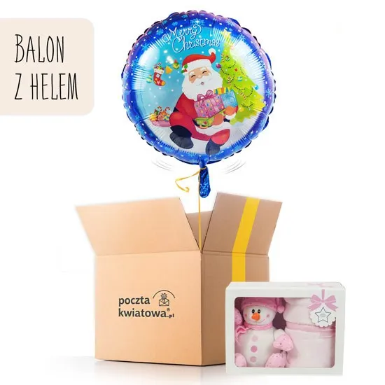 Bałwanek z kocykiem i balonem dla dziewczynki, Poczta Balonowa, balon z mikołajem