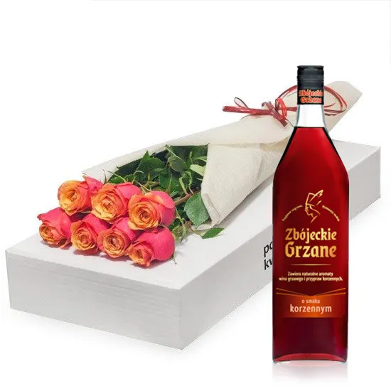 7 tea roses with mulled wine - Poczta Kwiatowa® flowers in a box
