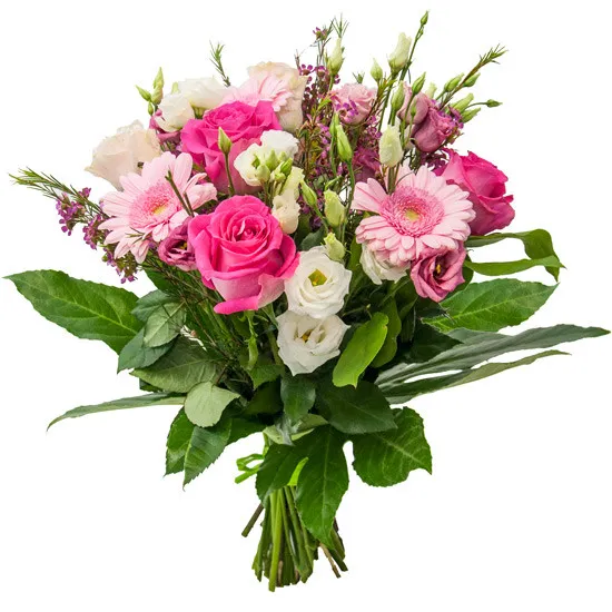 Kwiaty na Dzień Mamy, różowe róże i gerbery, biała i różowa eustoma