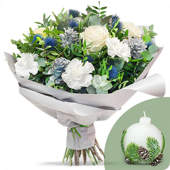 Frosty bouquet with candle - Poczta Kwiatowa® flowers for winter