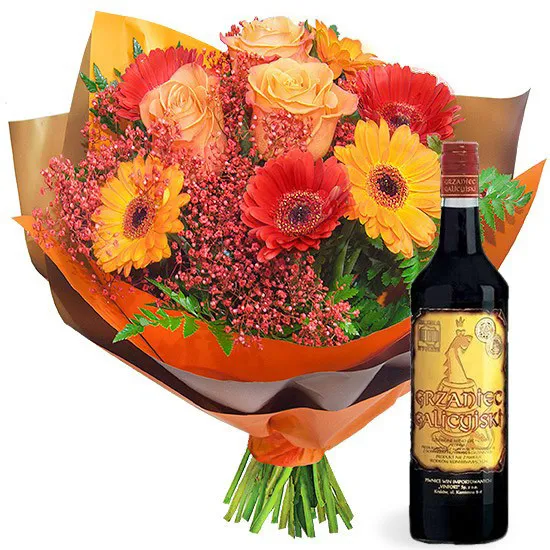 amber bouquet, mulled wine, bouquet wrapped in decorative paper