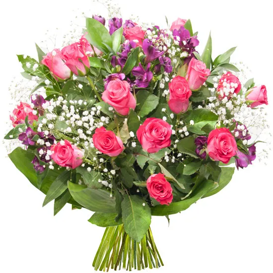 Bouquet of pink roses, alstromies, limonium, ornamental greenery, Hollywood bouquet, movie flowers