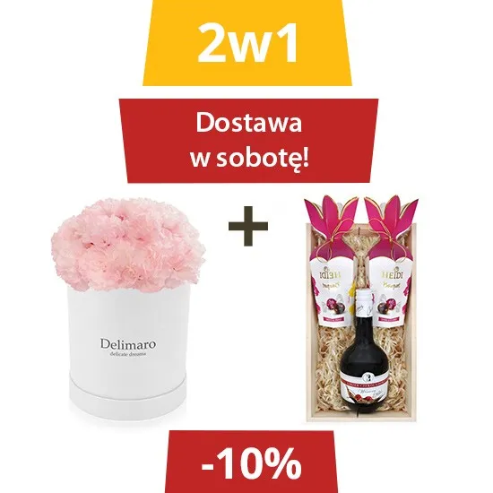 Prezent na Dzień Matki z dostawą w sobotę, flowerbox i likier