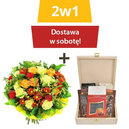drewniana skrzynka z czekoladami i kolorowy bukiet paryski dla taty