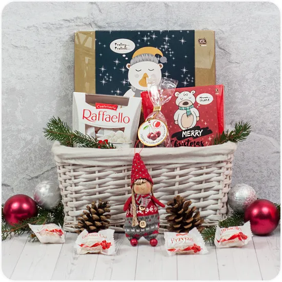 Snowy box, coconut pralines as a gift for Christmas