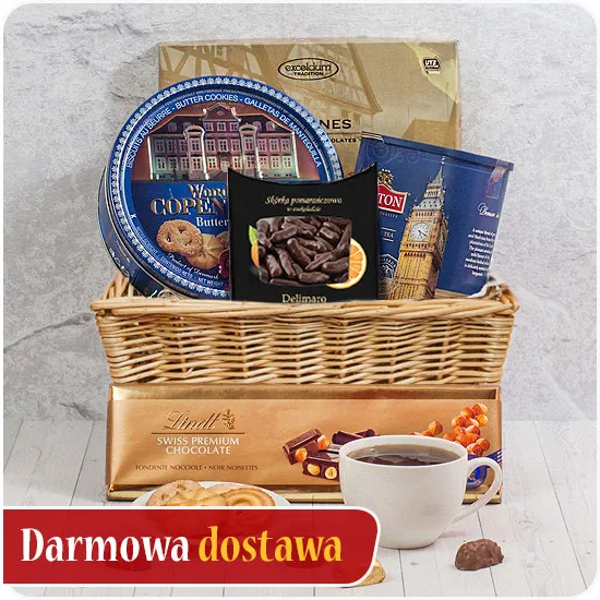Przerwa na herbatę - Poczta Kwiatowa® kosz prezentowy z herbatą i czekoladą dla każdego