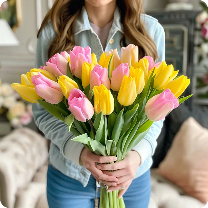 Bukiet Calineczki - Poczta Kwiatowa® bukiet żółtych i różowych tulipanów