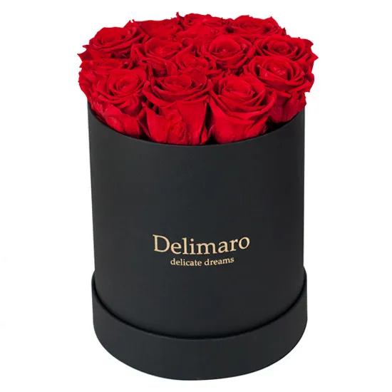 Eternal red roses in black gift box - Poczta Kwiatowa® flowerbox