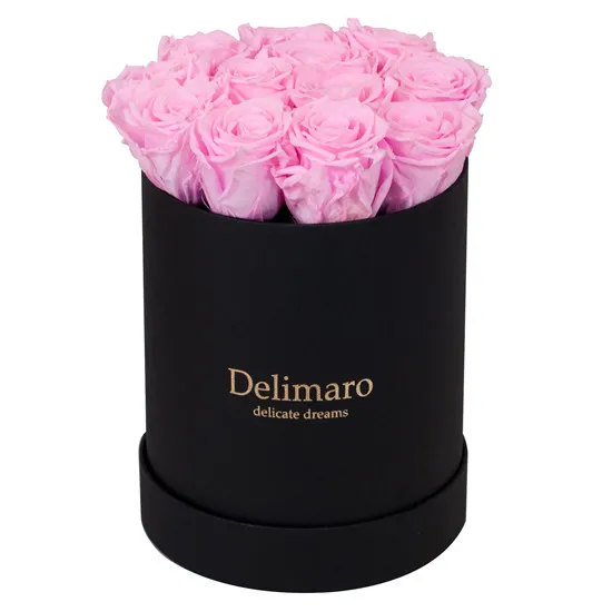 Eternal pink roses in black gift box - Poczta Kwiatowa® flowerbox