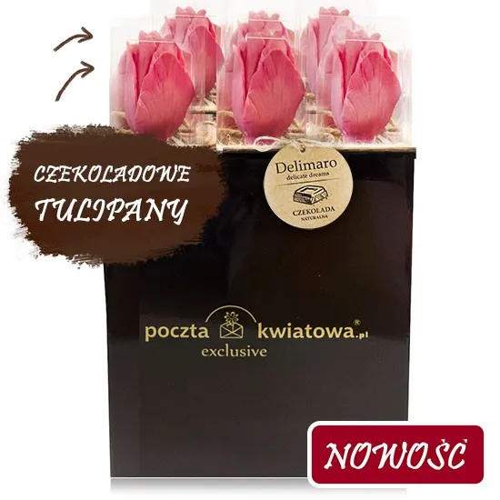 Czekoladowe tulipany w pudełku, jadalne kwiaty, różowe tulipany, czekoladowe tulipany,