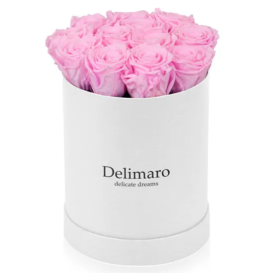 Wieczne różowe róże w białym pudełku - Poczta Kwiatowa® flowerbox