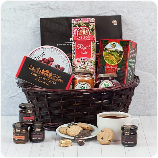 Koszyk herbaciarza, Poczta Prezentowa, koszyk delikatesowy z herbatami i czekoladkami