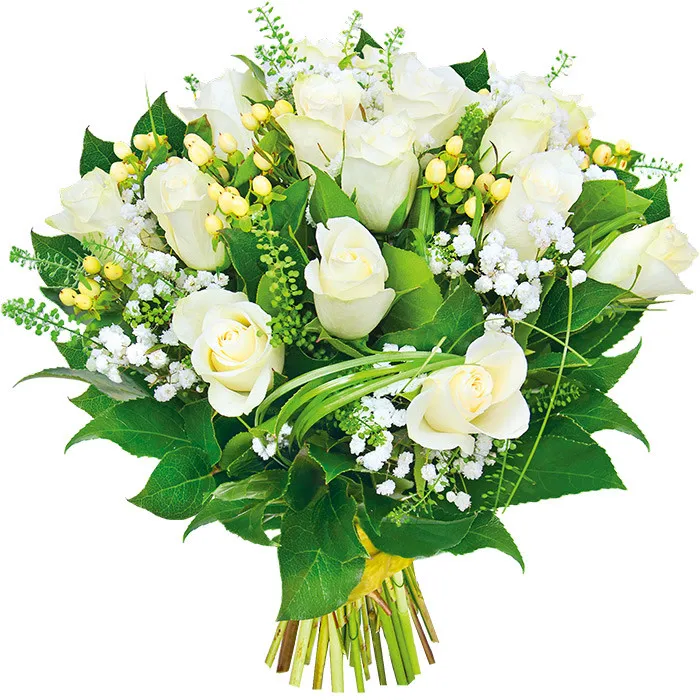 Flowers - 15 pink, gypsophila, hypericum, decorative green with ribbon, alluring flowers