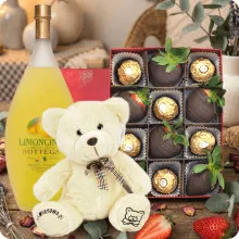 Dark And Gold W Gorzkiej Czekoladzie Z Ferrero Rocher + Likier Bottega Limoncino I Miś Pluszowy