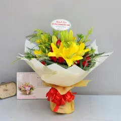Yellow lilies with red and green - Wietnam