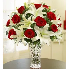 Arrangement of Red Roses and White Liliums in Vase - Turkey