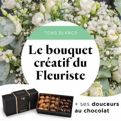 Bouquet blanc du fleuriste et ses amandes au chocolat - France
