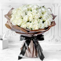 Unforgetabble 50 White Roses Hand Tied - Indie
